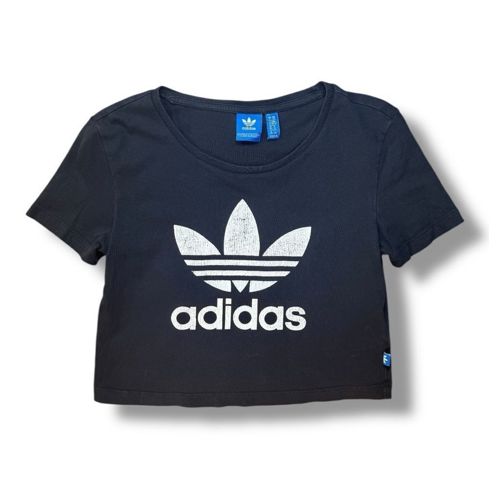 adidas Black Cropped Trefoil Logo Tee